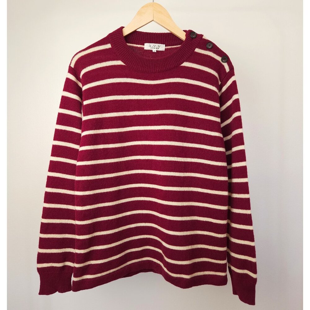 Vintage wool relax fit striped knit sweater pullover jumper women M red, cream